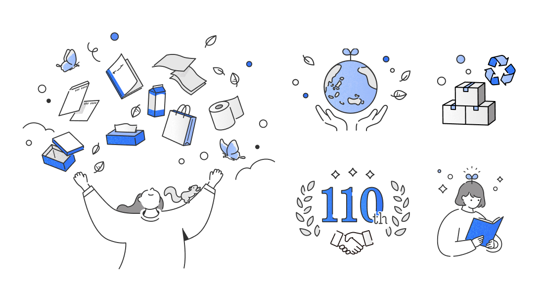 ブランドカラーのブルーを基調としたイラスト。