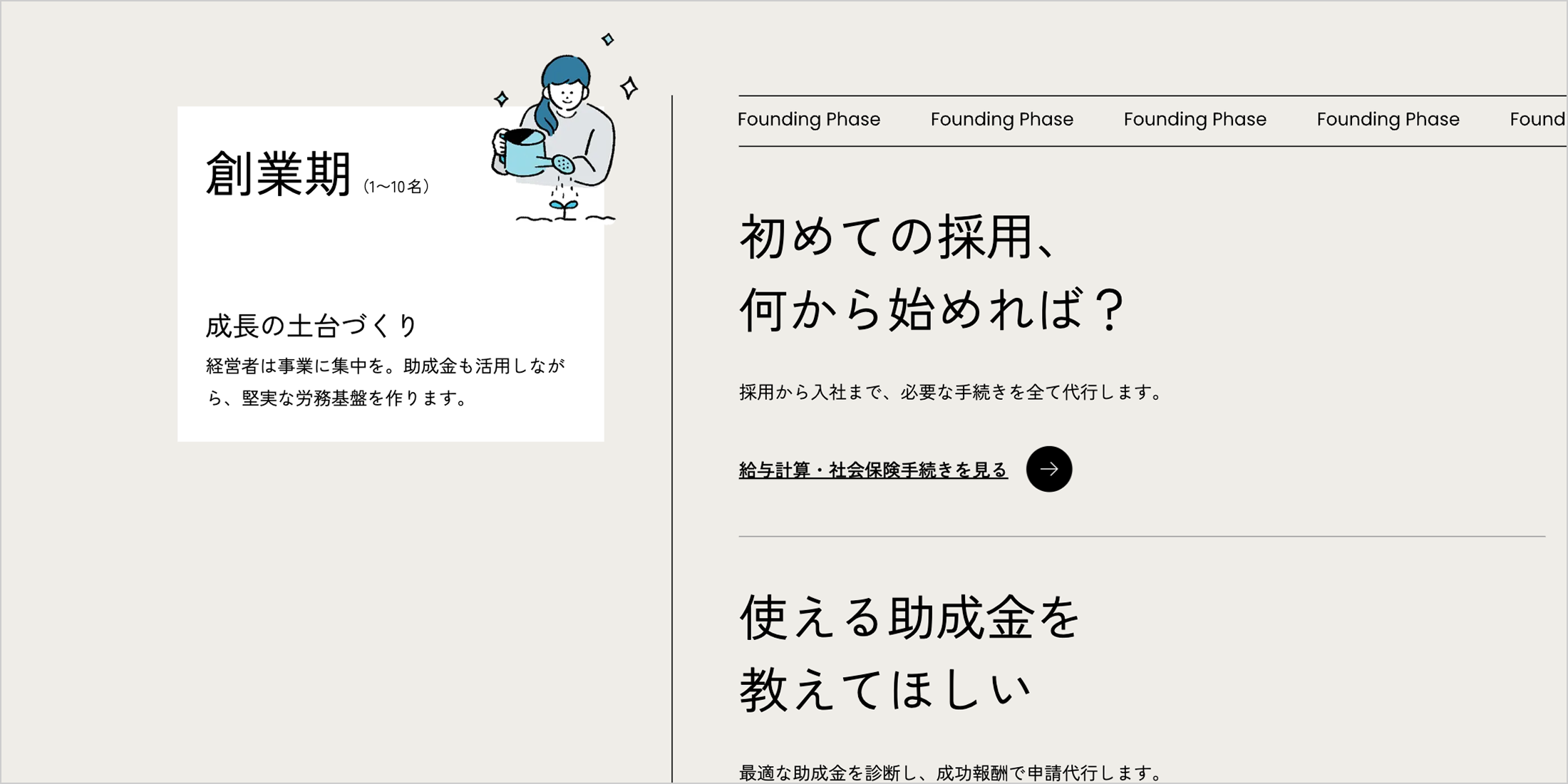 創業期（〜10名）フェーズの課題を起点としたコンテンツの部分